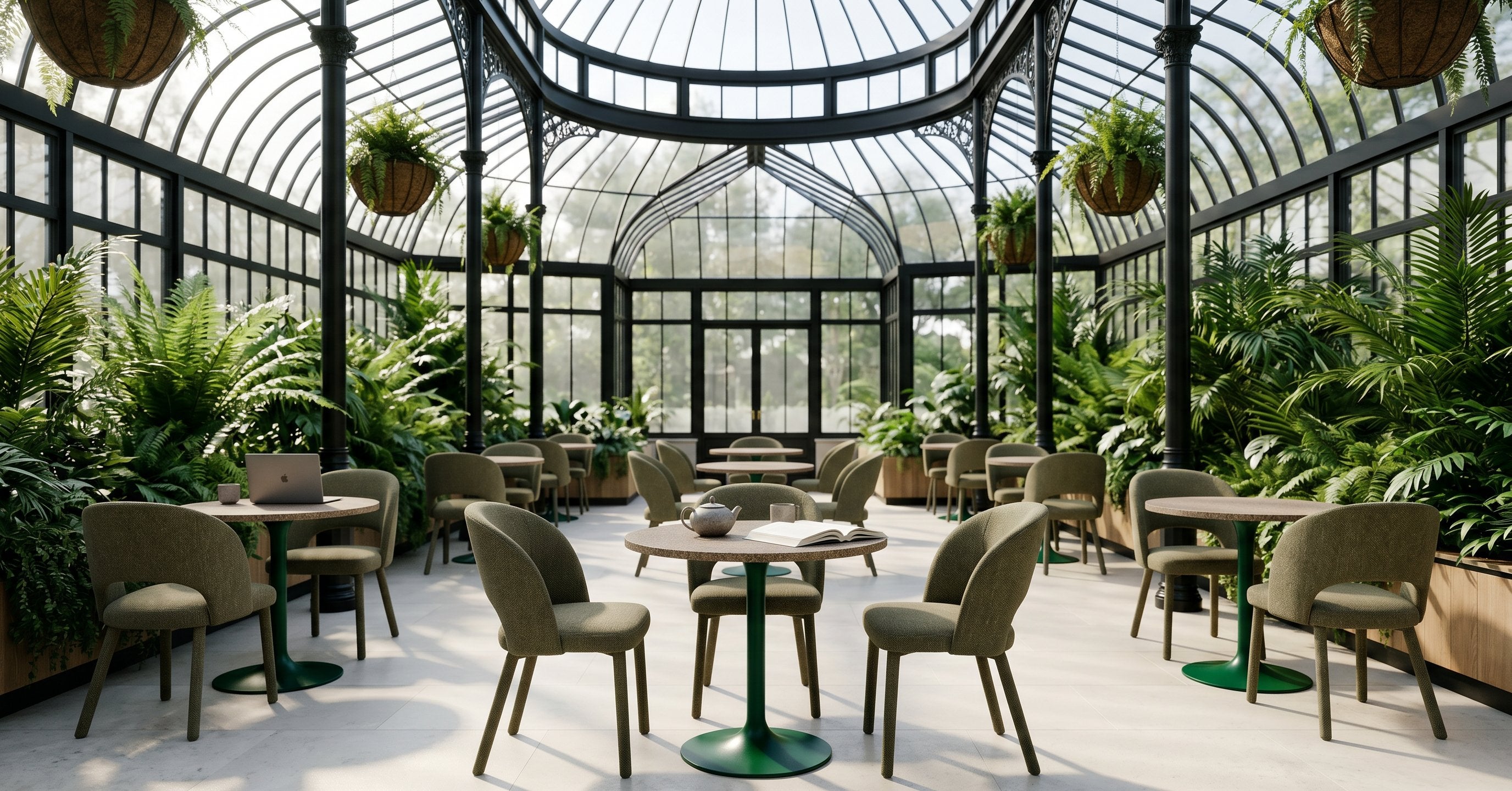 Alba Cafe Table – 60cm Round in a cafe setting - Green Loop Global