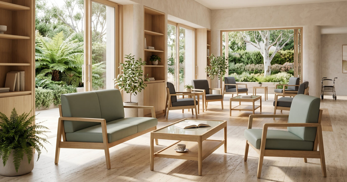 Clara Armchair in an aged-care lounge setting - Green Loop Global