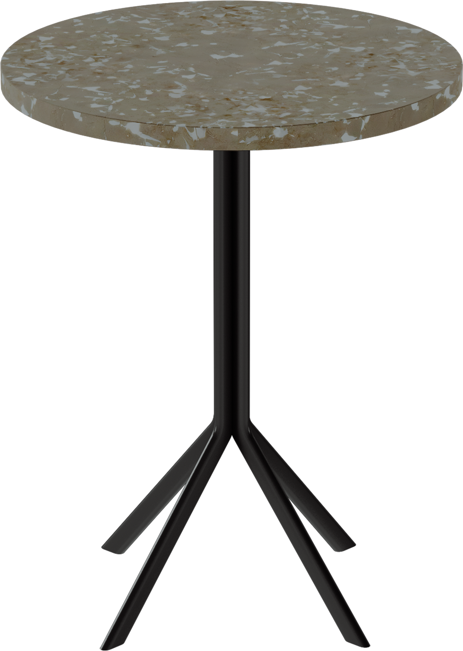 Quadro Cafe Table – 60cm Round – Black / Taupe Dapple