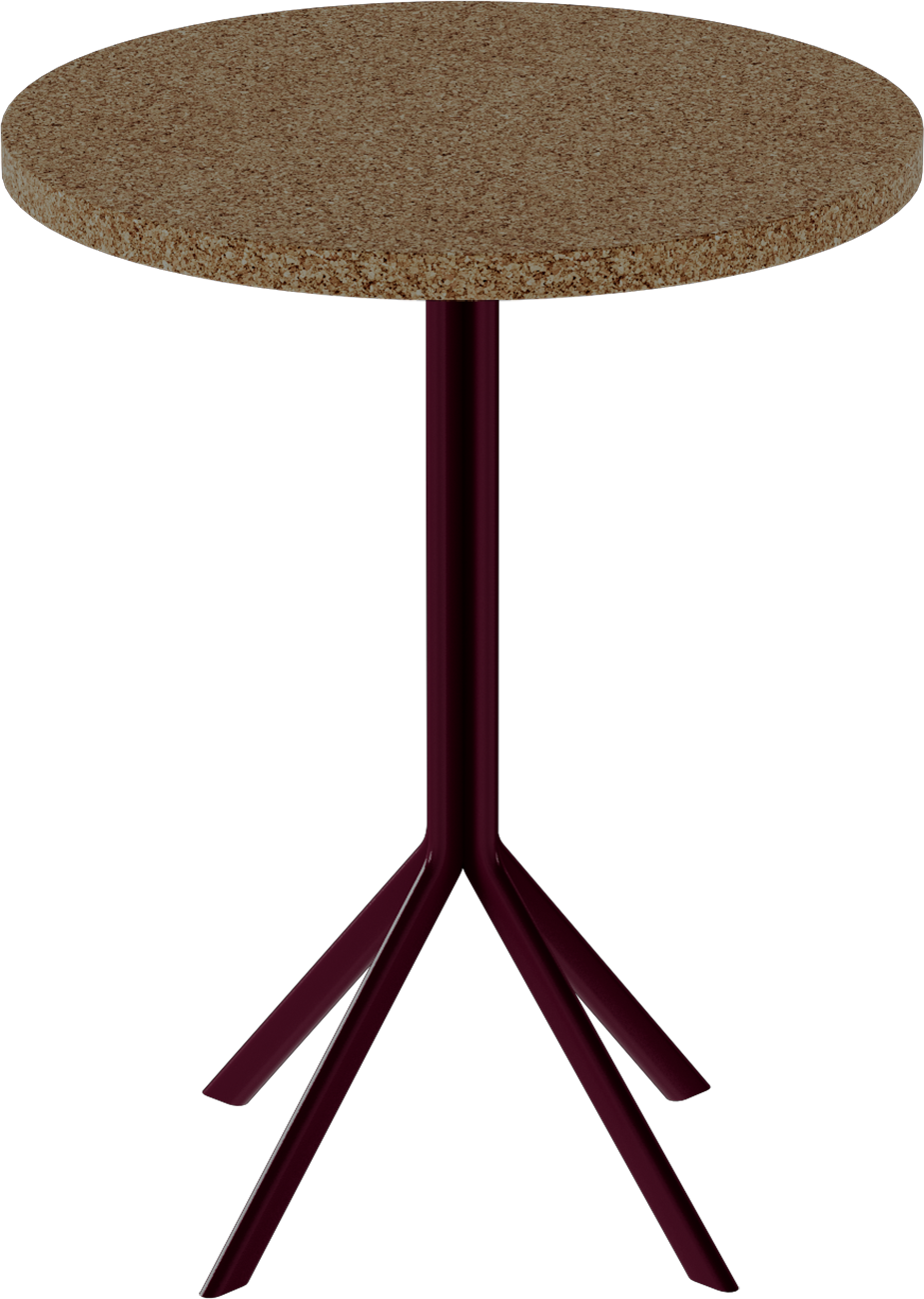 Quadro Cafe Table – 60cm Round – Burgundy / Grano Natural