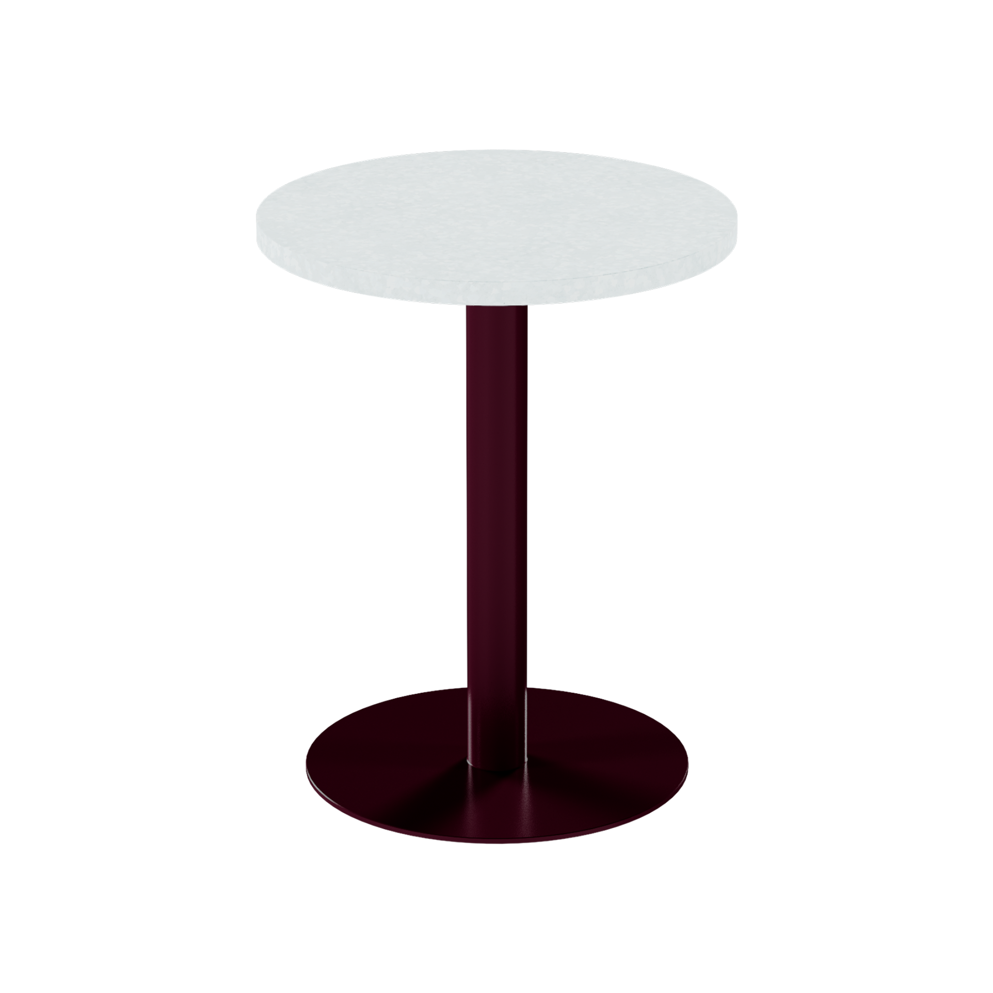 Solis Cafe Table – 60cm Round – Burgundy / White Chalk Dapple