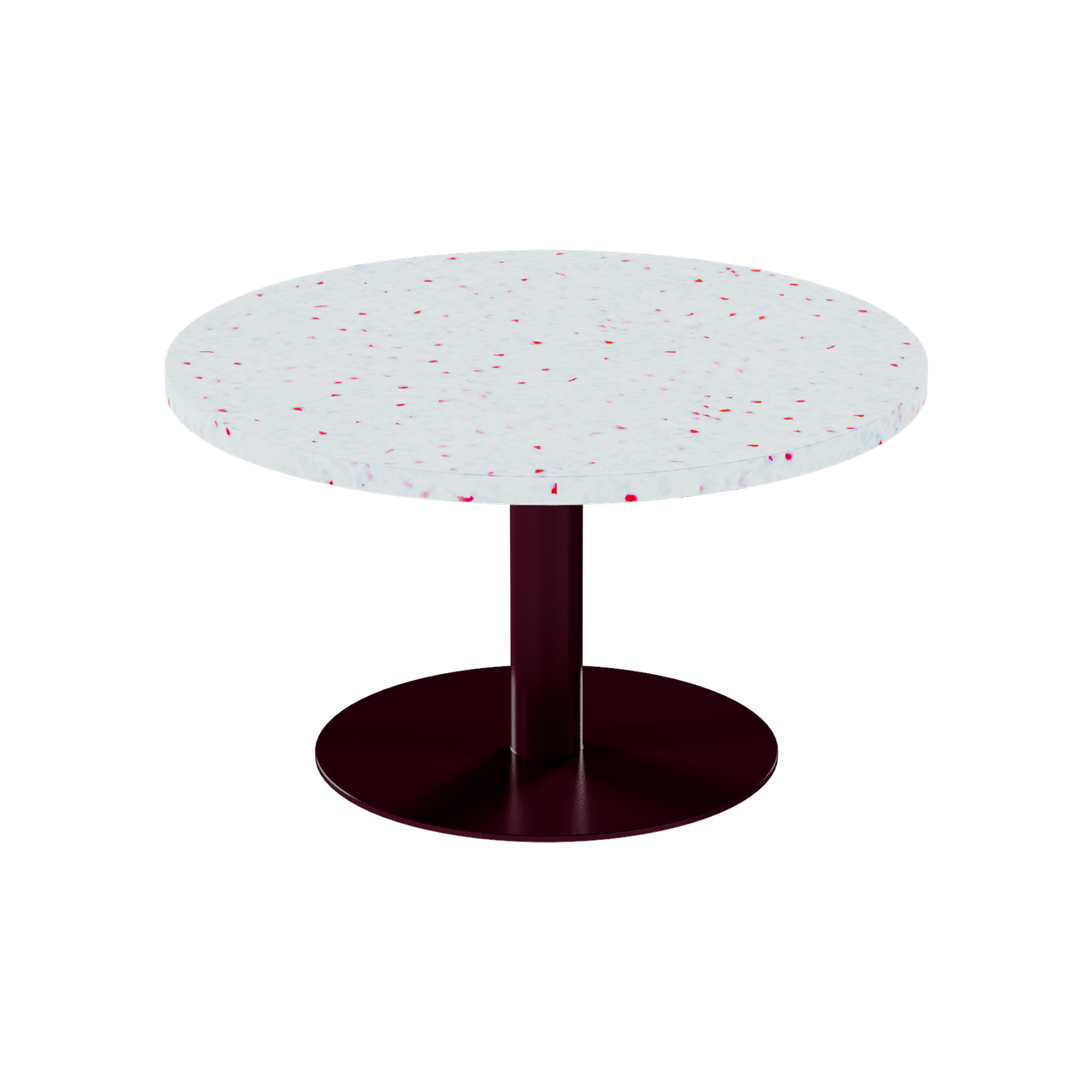 Solis Coffee Table – 80cm Round – Burgundy / Red Dapple
