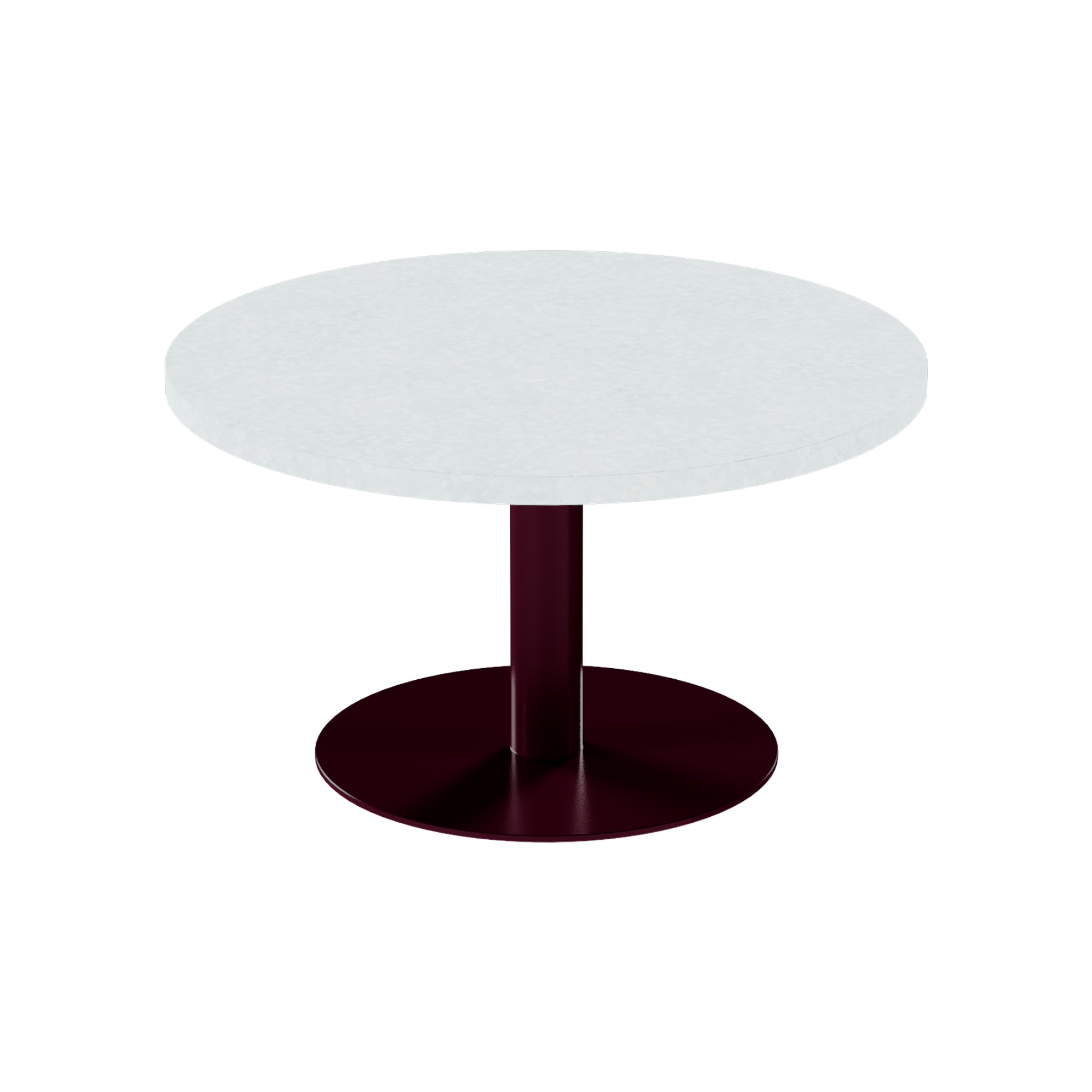 Solis Coffee Table – 80cm Round – Burgundy / White Chalk Dapple