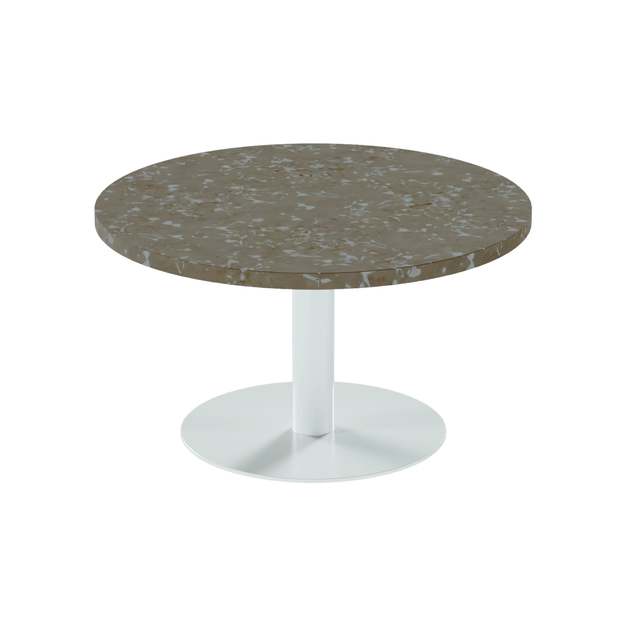 Solis Coffee Table – 80cm Round – White / Taupe Dapple