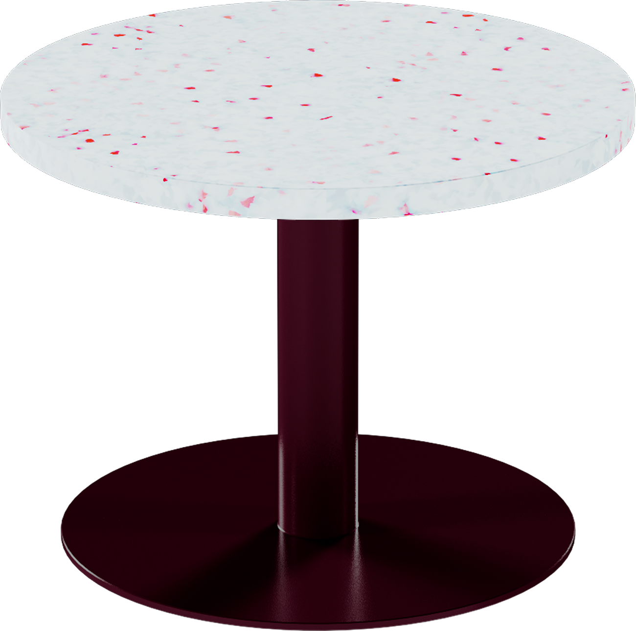 Solis Side Table – 60cm Round – Burgundy / Red Dapple