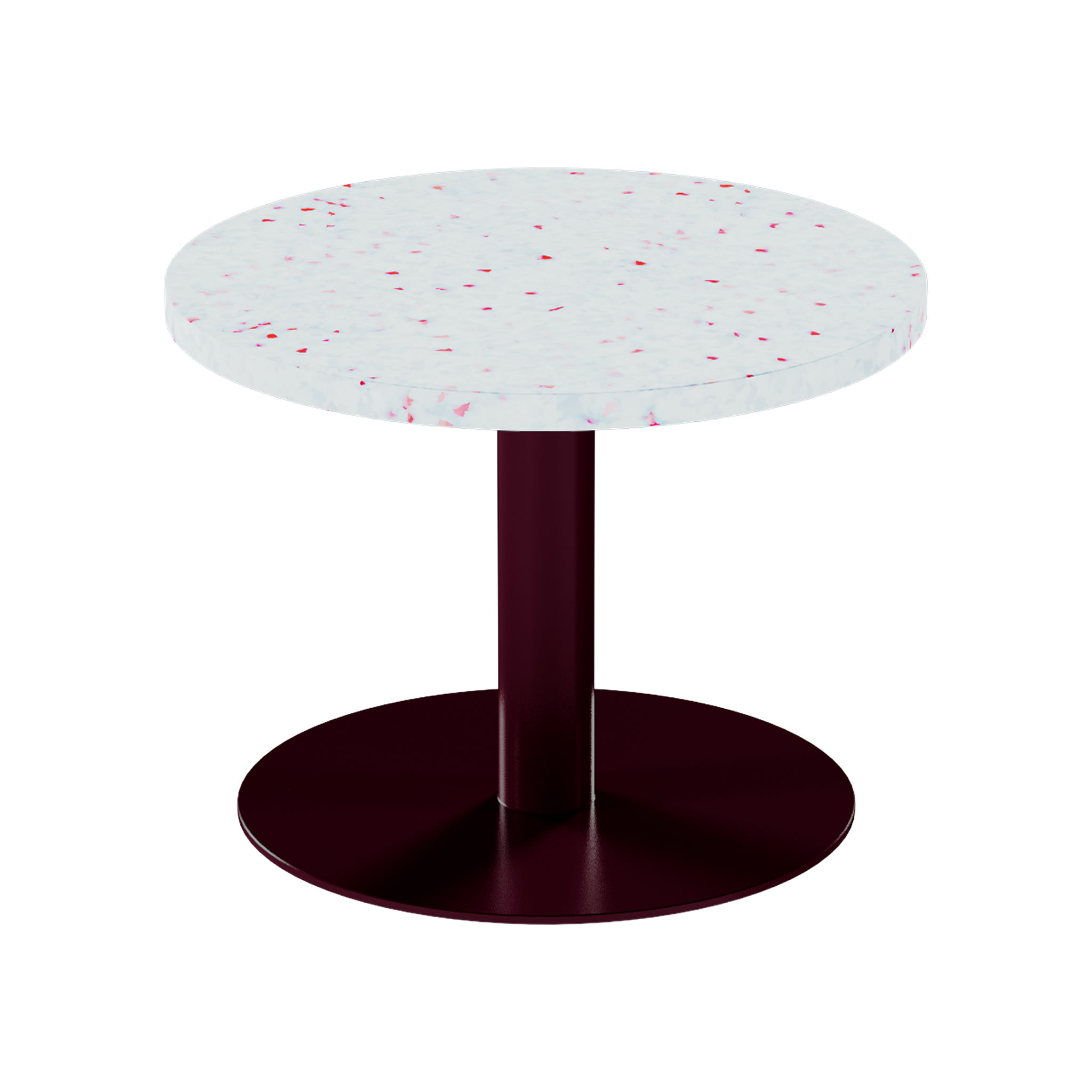 Solis Side Table – 60cm Round – Burgundy / Red Dapple