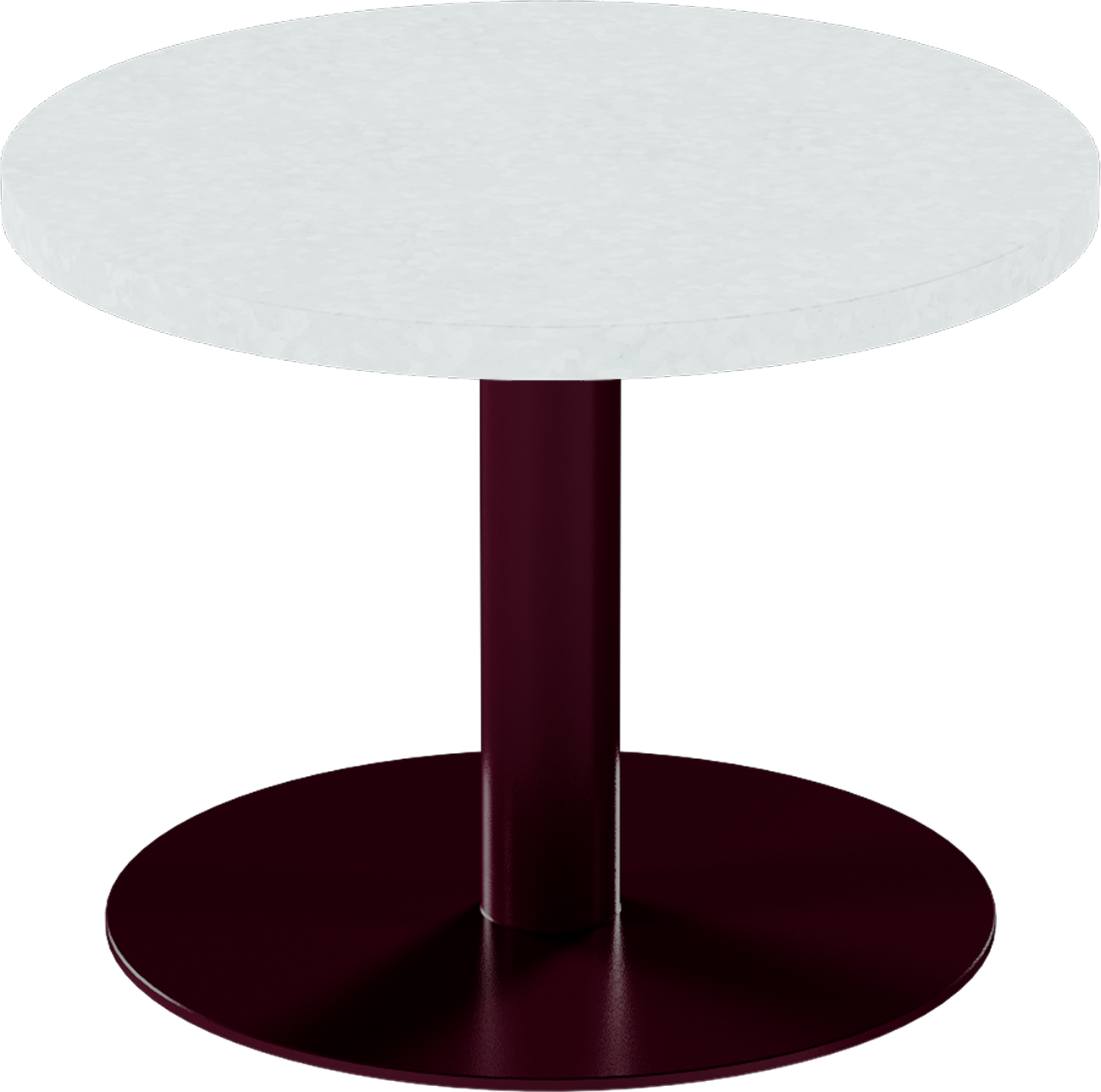 Solis Side Table – 60cm Round – Burgundy / White Chalk Dapple