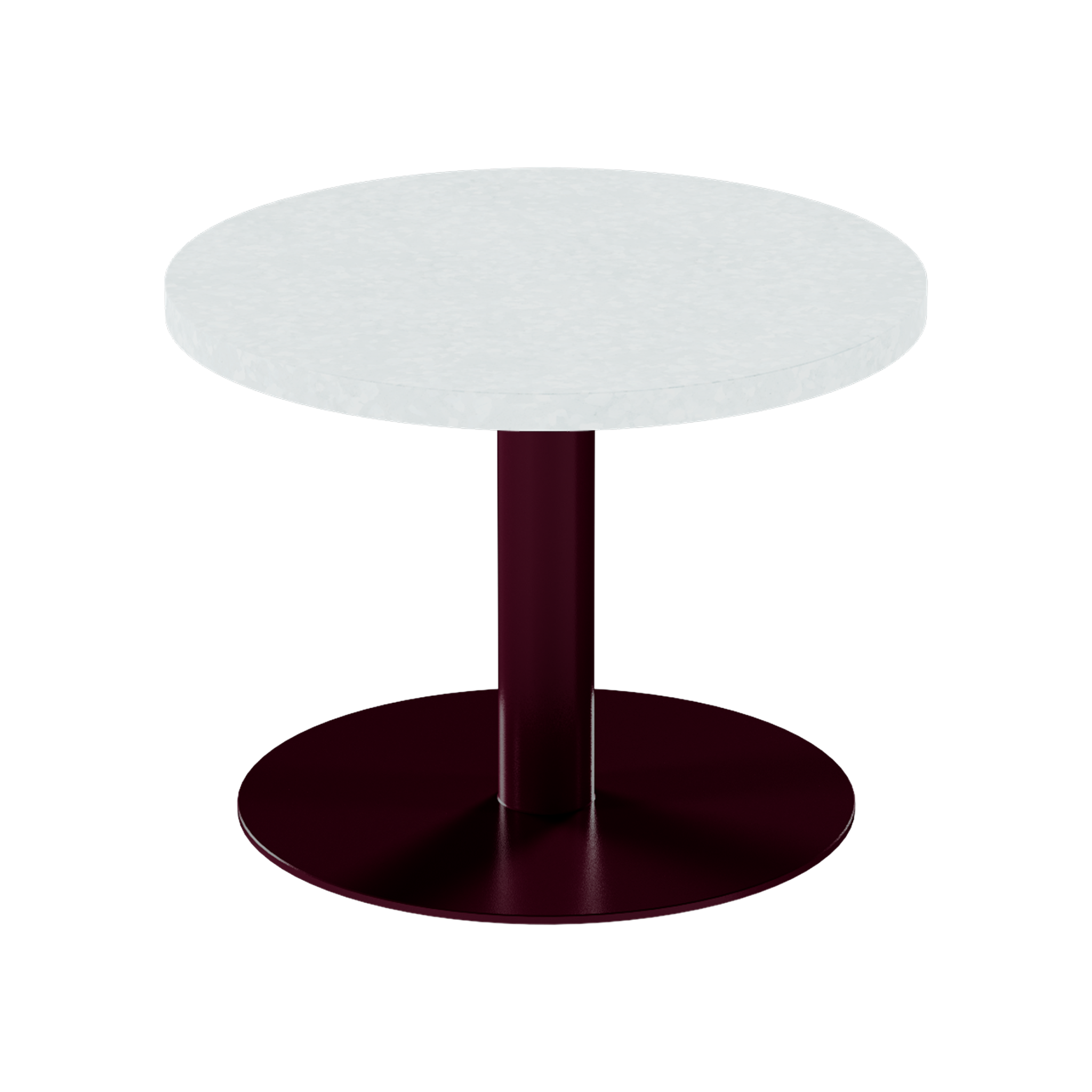 Solis Side Table – 60cm Round – Burgundy / White Chalk Dapple