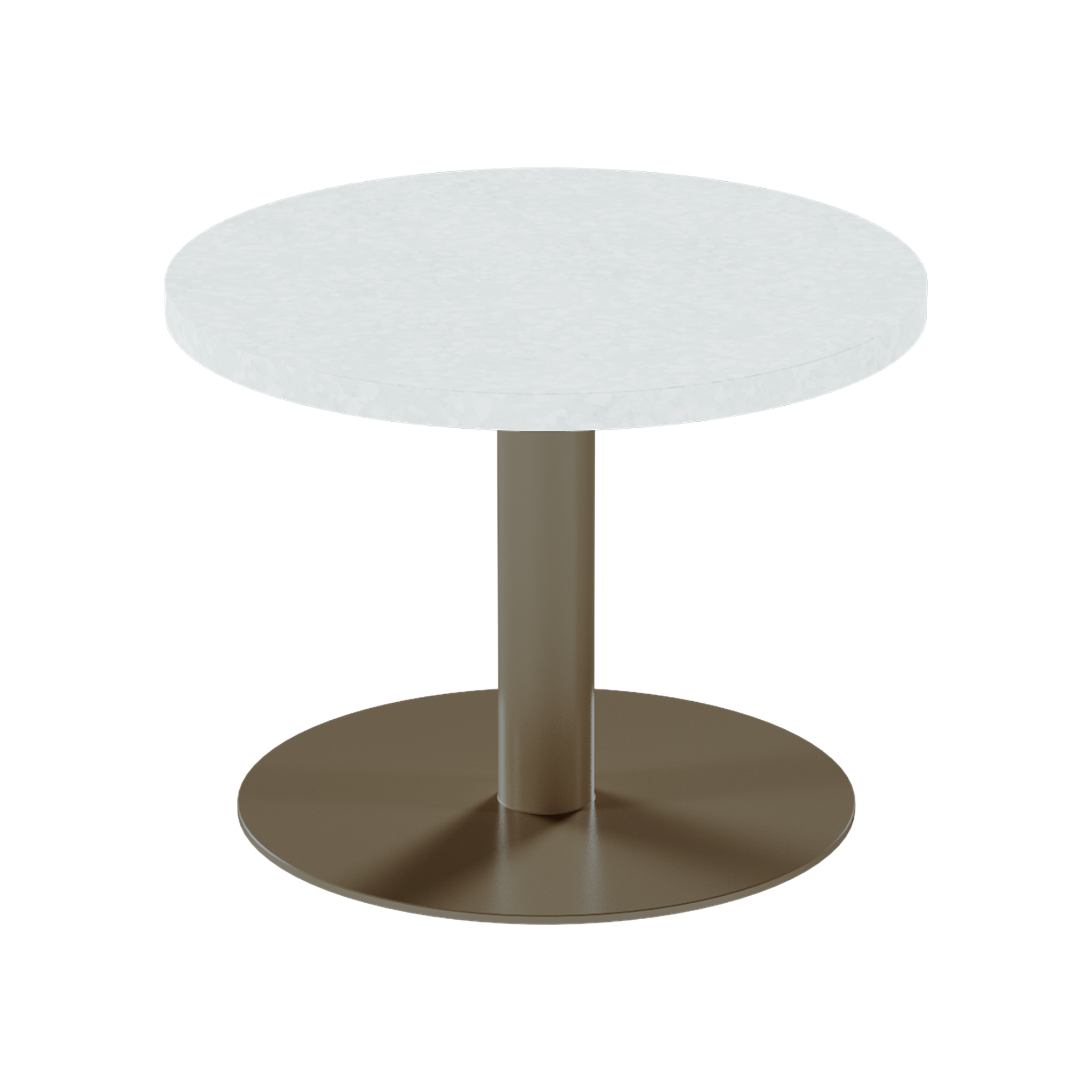 Solis Side Table – 60cm Round – Taupe / White Chalk Dapple