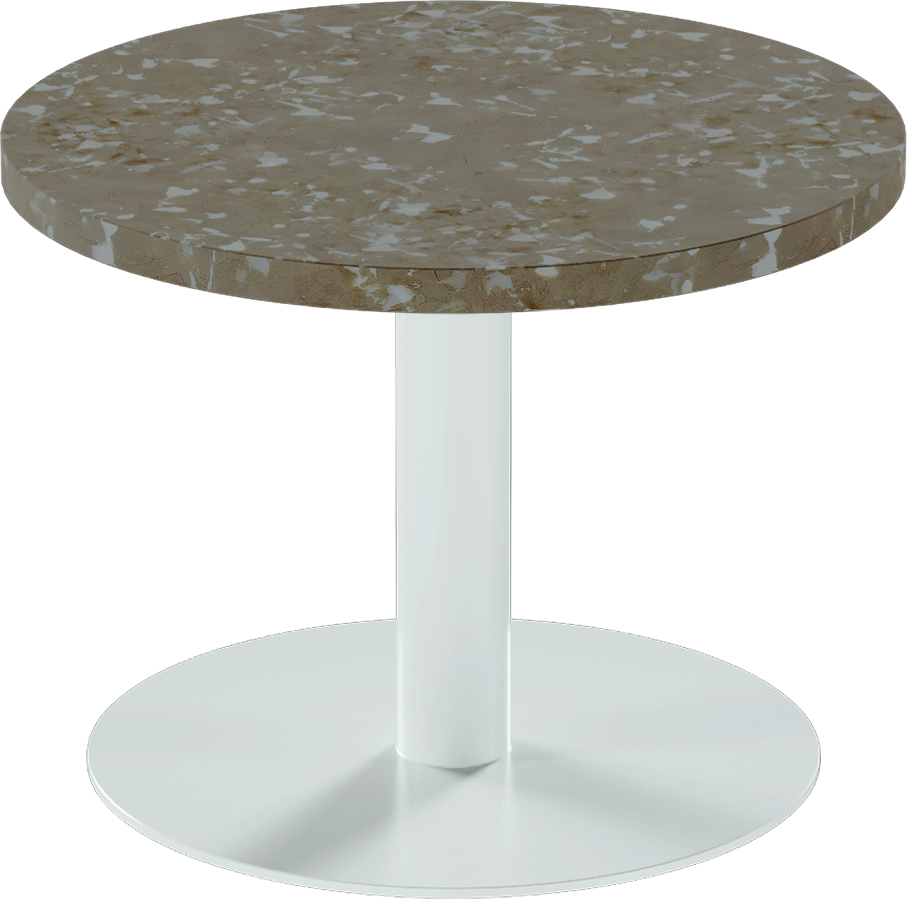 Solis Side Table – 60cm Round – White / Taupe Dapple