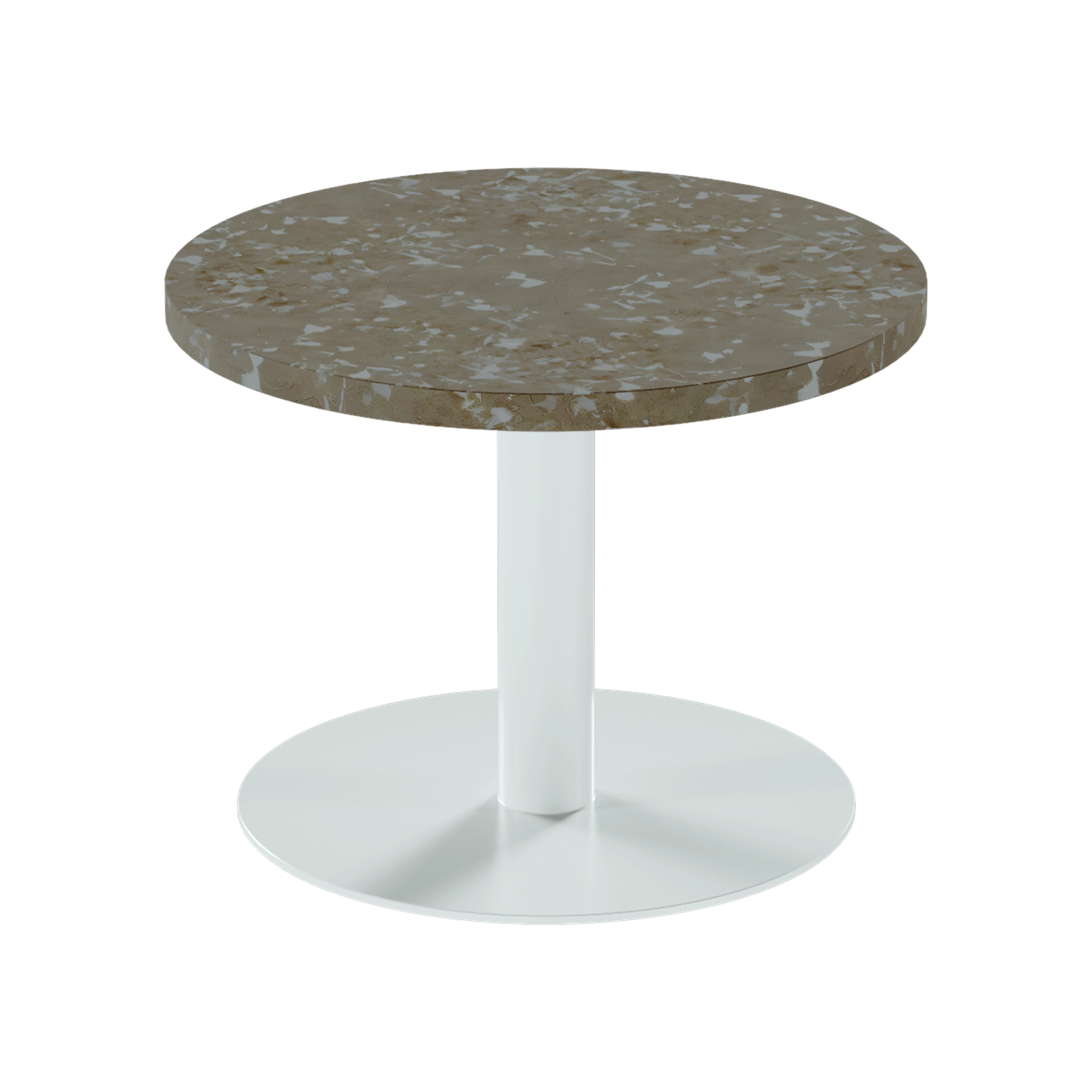 Solis Side Table – 60cm Round – White / Taupe Dapple