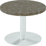 Solis Side Table – 60cm Round – White / Taupe Dapple