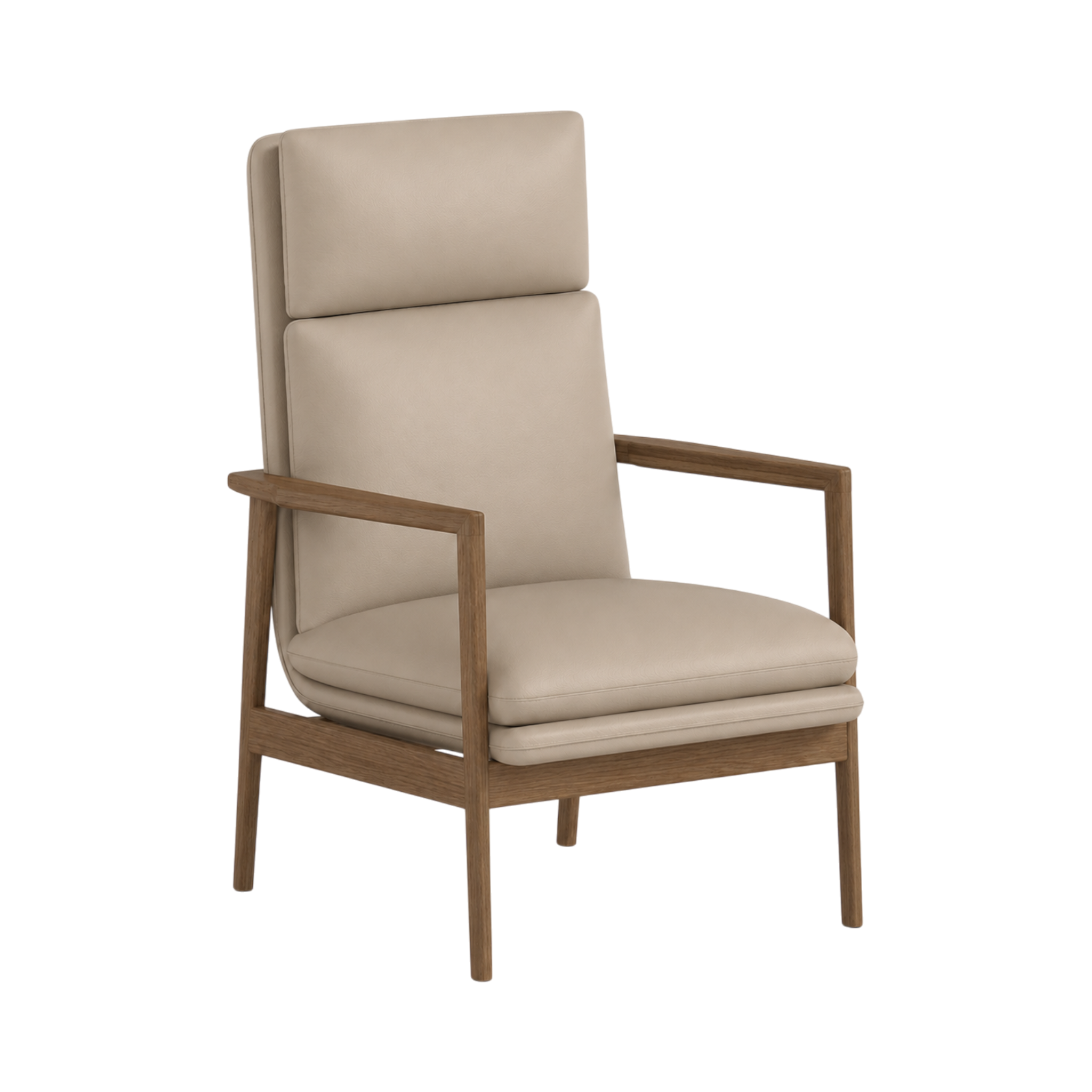Tobias High Back Chair – Walnut Oak / Taupe
